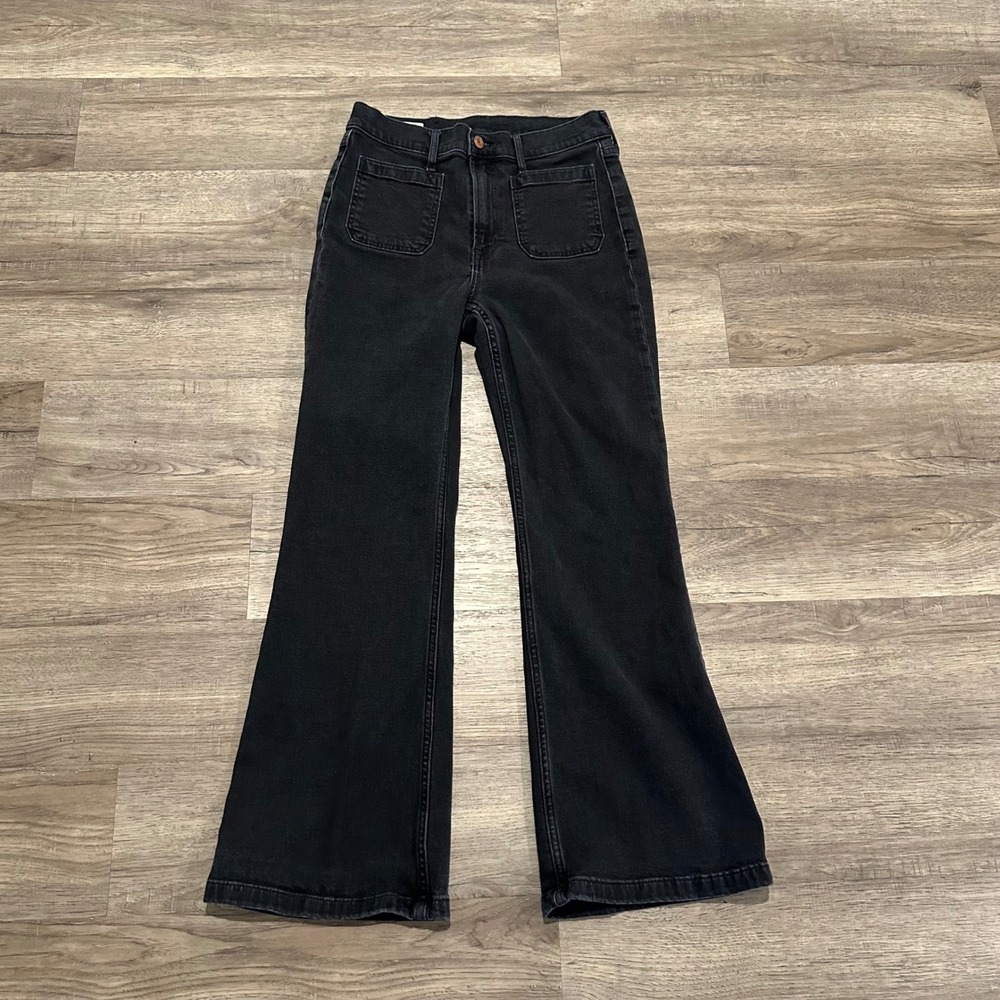 Gap 70s Flare High Rise Black Jeans Front Patch Pocket Petite 28 6P